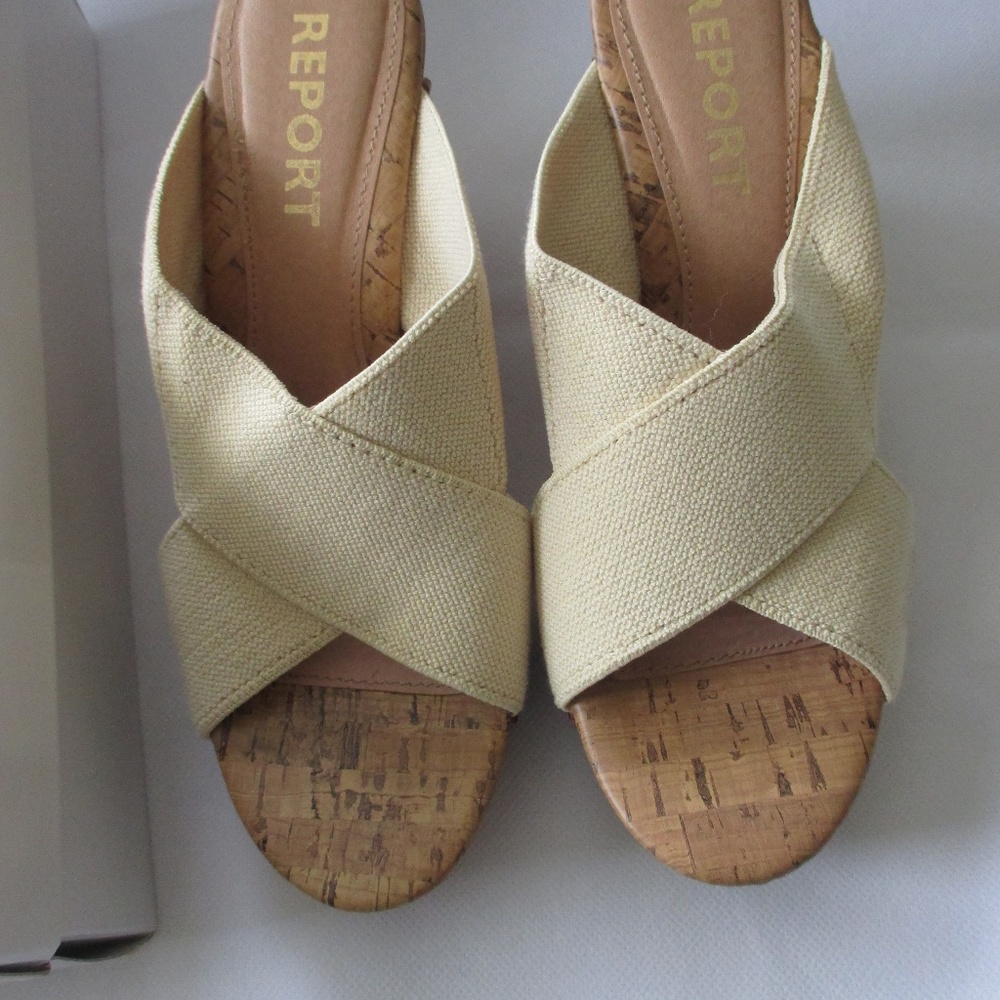 NIB - REPORT Canvas Wedge Slide Sandals - sz 7 M